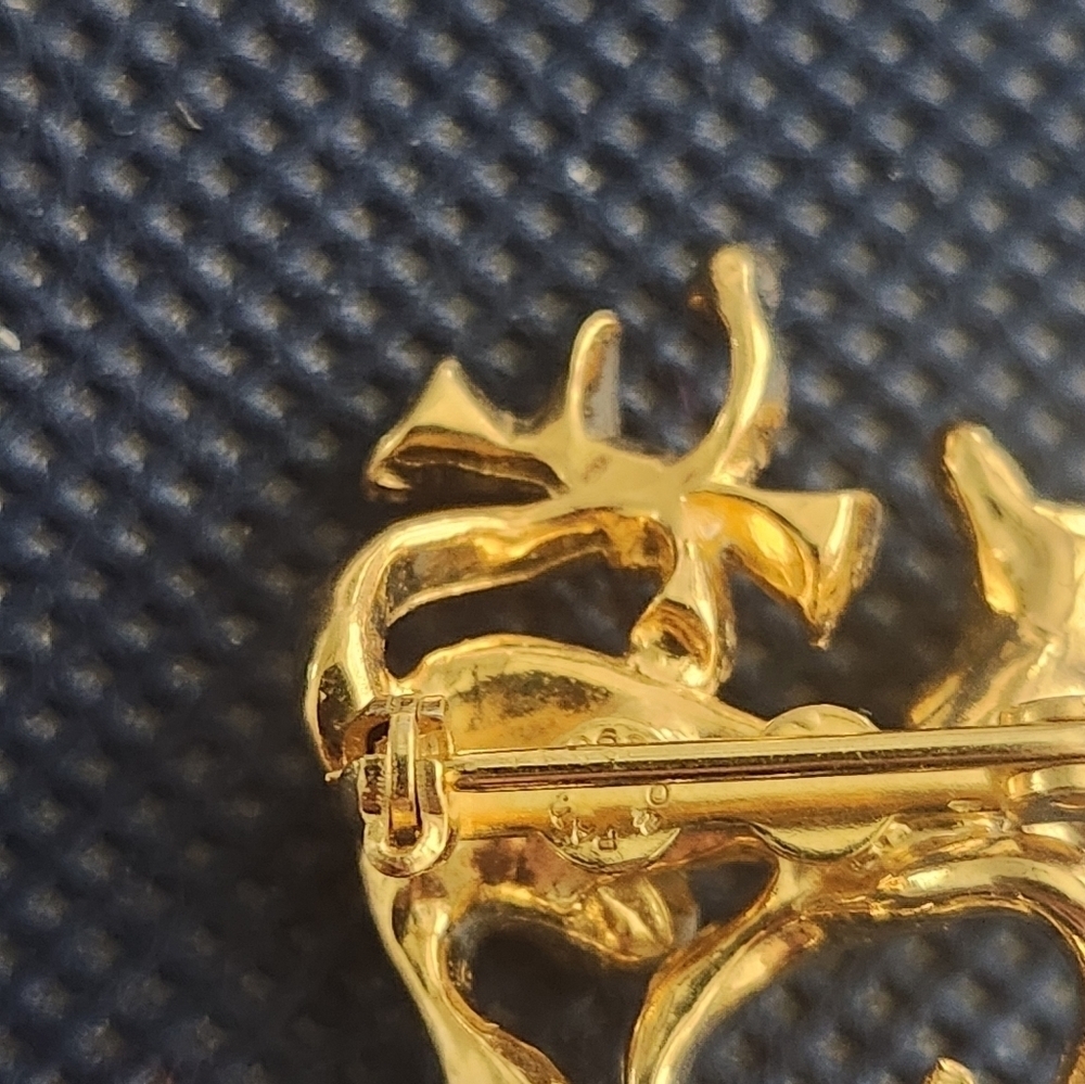 Vintage Castlecliff Gold Kitty Cat Jeweled Rhinestone Brooch Pin - Picture 4 of 4